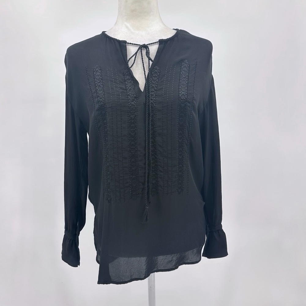 THEORY ALRIK E DOUBLE GEORGETTE SILK BLOUSE TOP - Black - Size P/XS